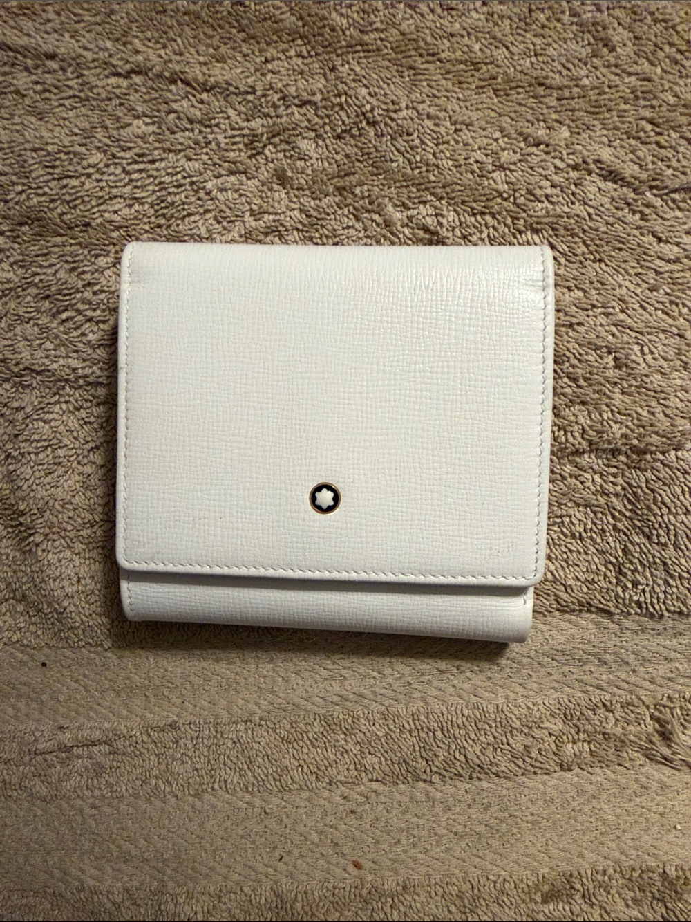 Montblanc White Leather Fold Wallet with Signature Emblem